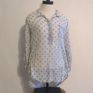 Tempo Paris sheer polka‎ dot quarter button shirt size medium